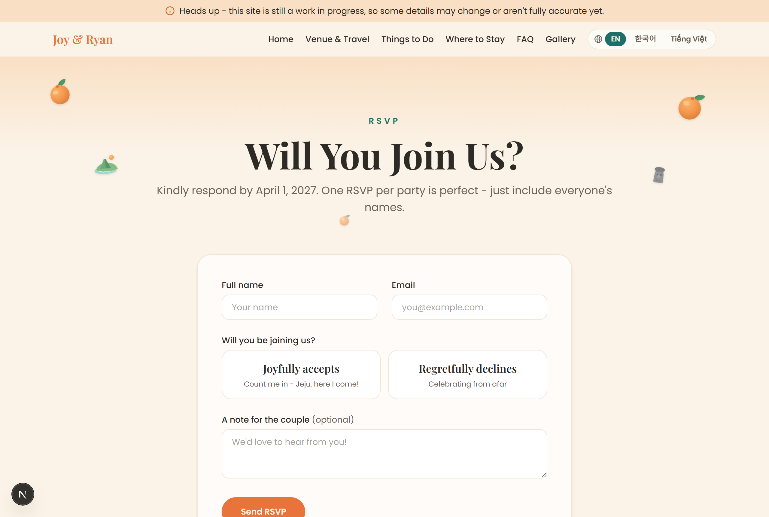 Jeju Wedding — RSVP with meal & song requests